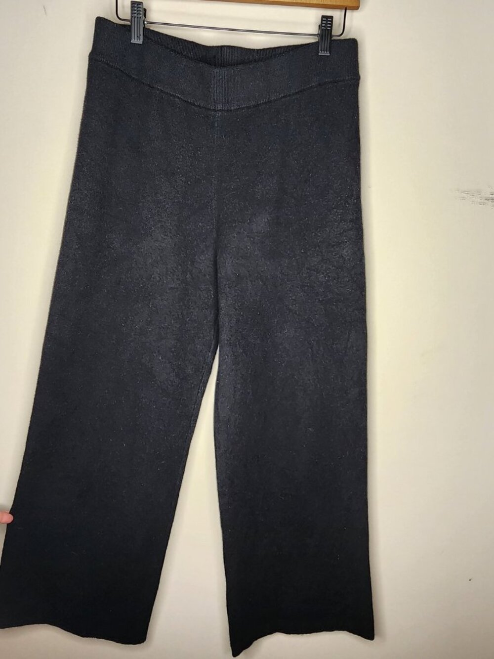 Nicole Miller New York Wide-Leg Knit Pants — Black, Size L | Elastic Waist